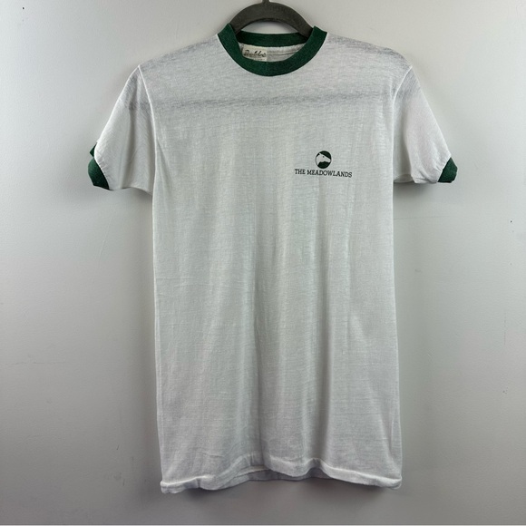 Vintage Meadowlands Ringer Tee T-Shirt Medium Green White - Picture 2 of 7